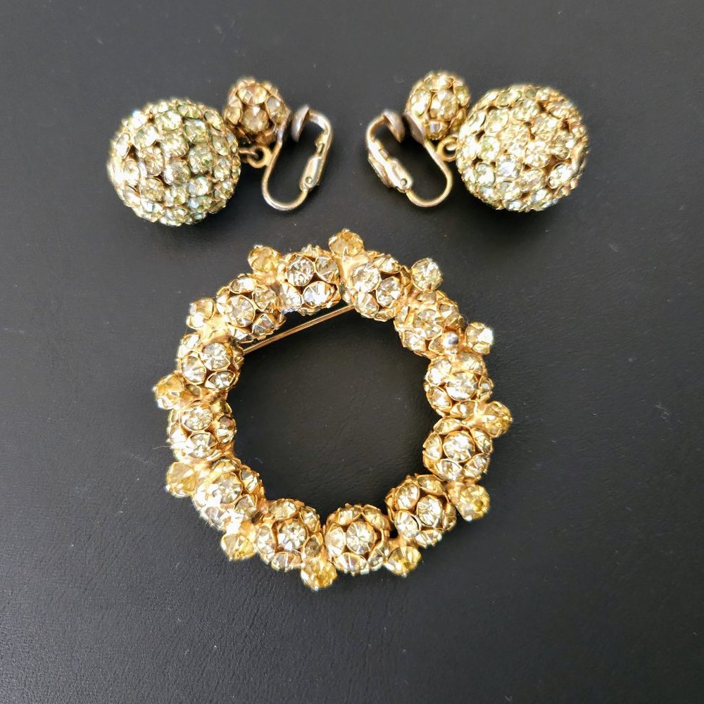 Vintage Kramer of New York Rhinestone Brooch & Earring Set